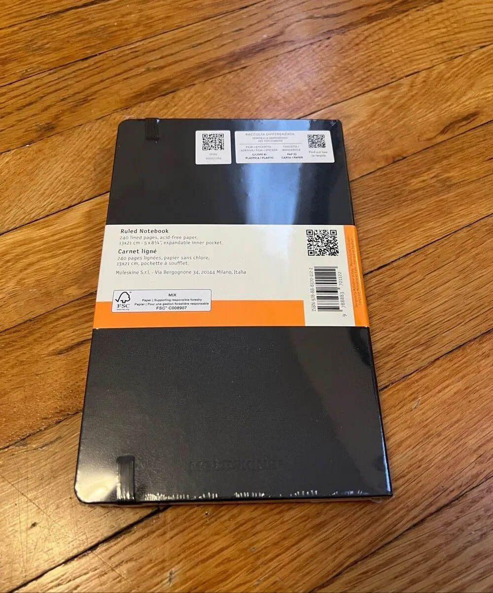 Moleskine Classic Large Hardcover Ruled Notebook Black 5x8.25 NEW Sealed